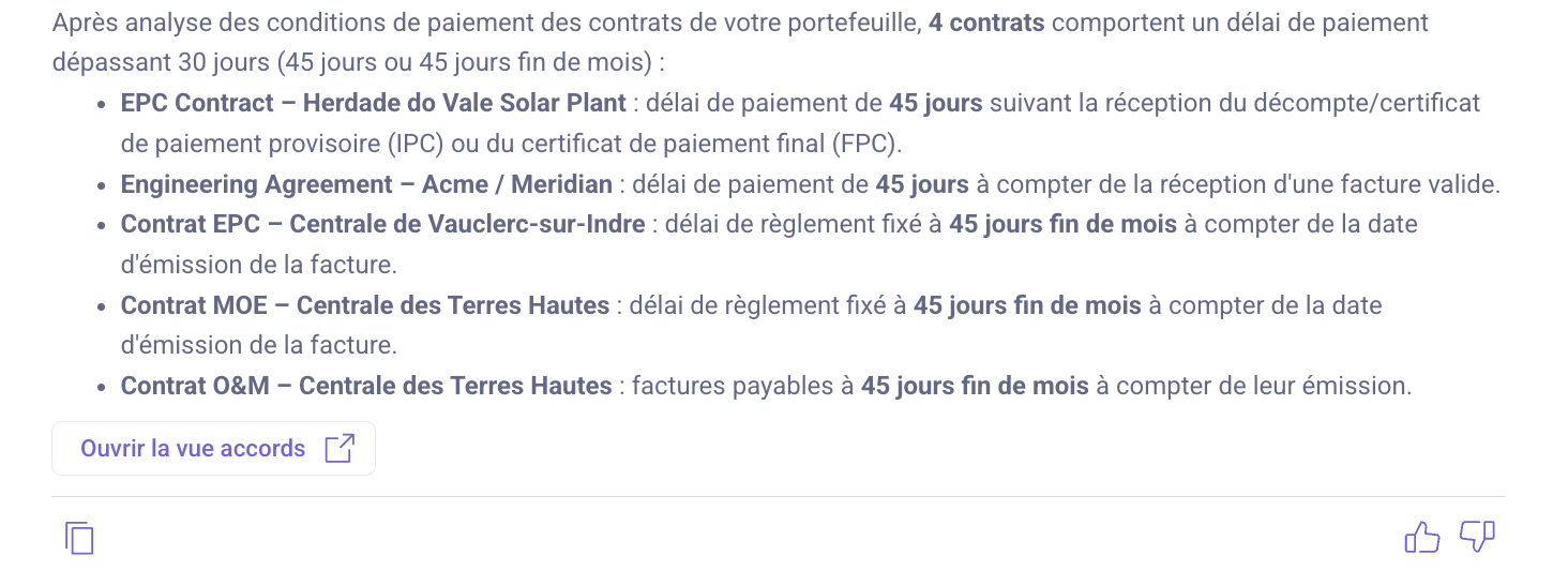 Réponse de l'agent IA